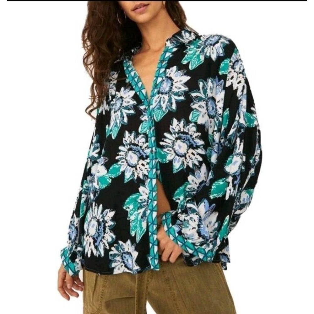 Free People M Good Vibrations Women's Blouse Oversized Resort Boho Chic Beach